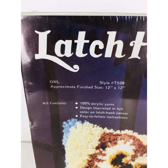 Vintage 70s Sew Simple Owl Pillow Latch Hook Kit Beginner Style #T508 Sealed NEW - Picture 2 of 3
